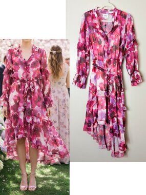 NWT MARCHESA ROSA DRESS PINK WEDDING GUEST FLORAL ASYMMETRIC MAXI SPRING FORMAL